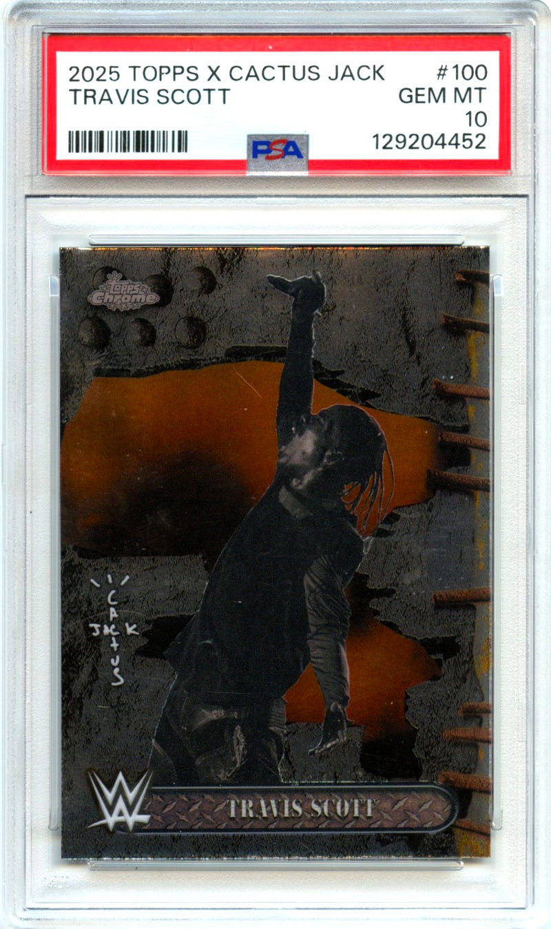 Travis Scott 2025 Topps Chrome X Cactus Jack WWE #100 PSA 10-1