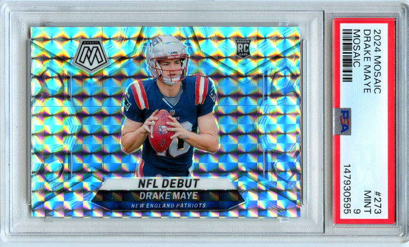 Drake Maye RC 2024 Panini Mosaic Silver Mosaic NFL Debut Rookie #273 PSA 9-1