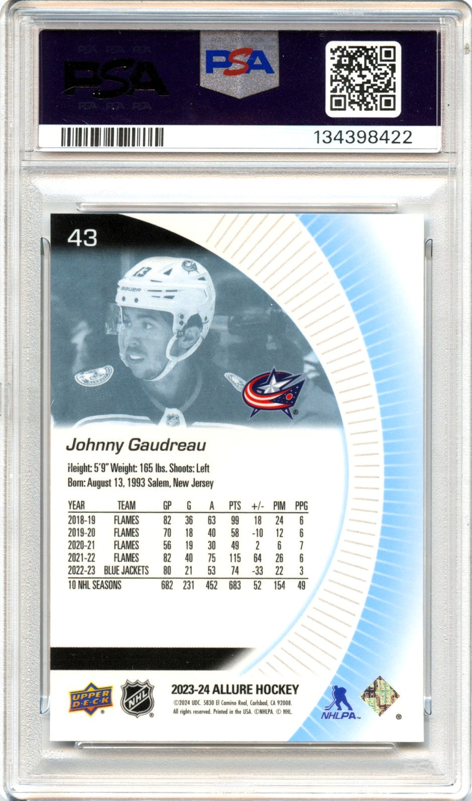 Johnny Gaudreau 2023-24 Upper Deck Allure #43 PSA 10-2