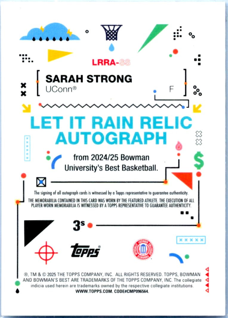 Sarah Strong RC 2024 Bowman U Best Gold Geometric Let It Rain Rookie Patch Auto SP 43/50-2
