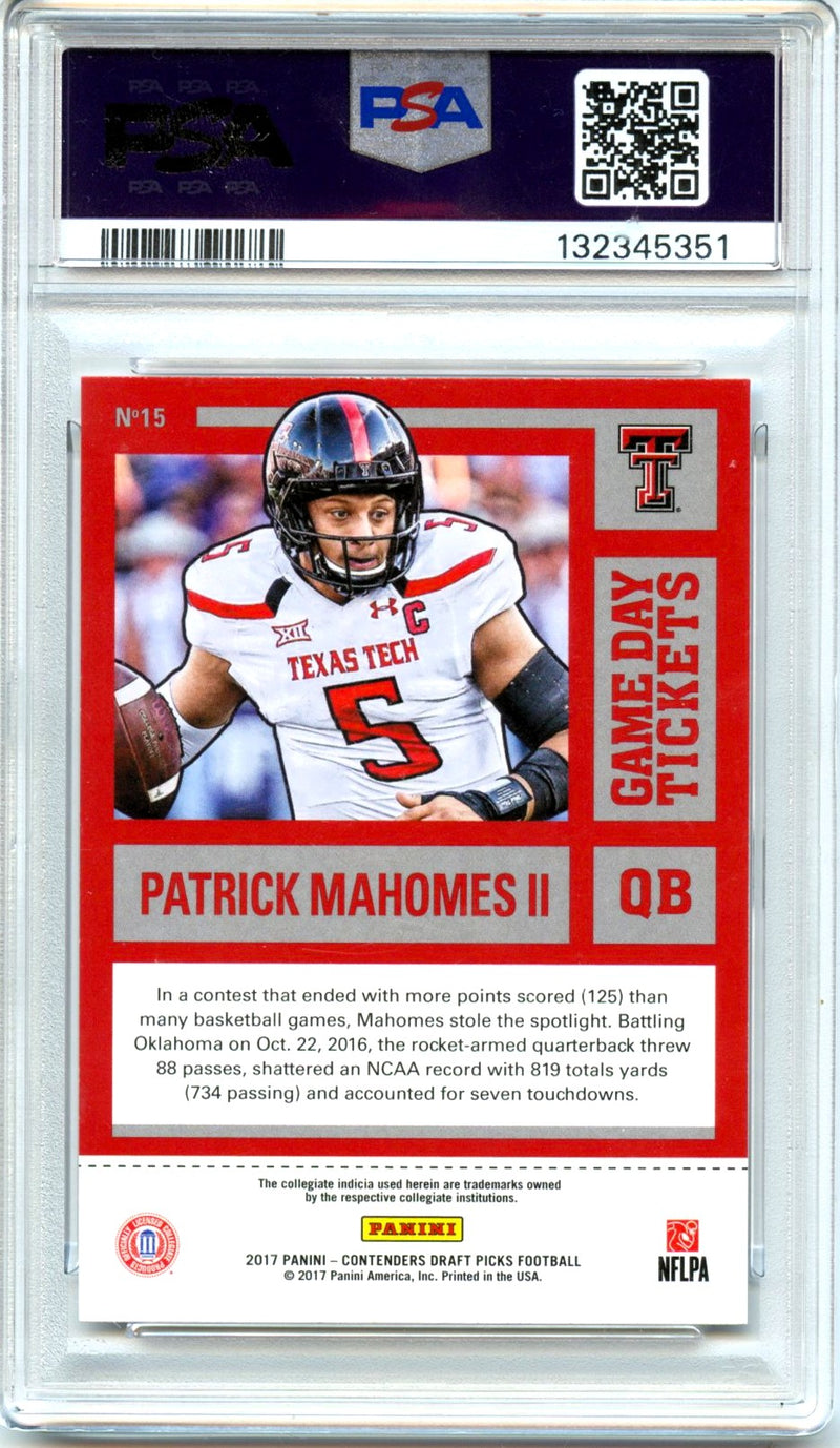Patrick Mahomes II RC 2017 Panini Contenders Draft Game Day Tickets Rookie #15 PSA 8-2