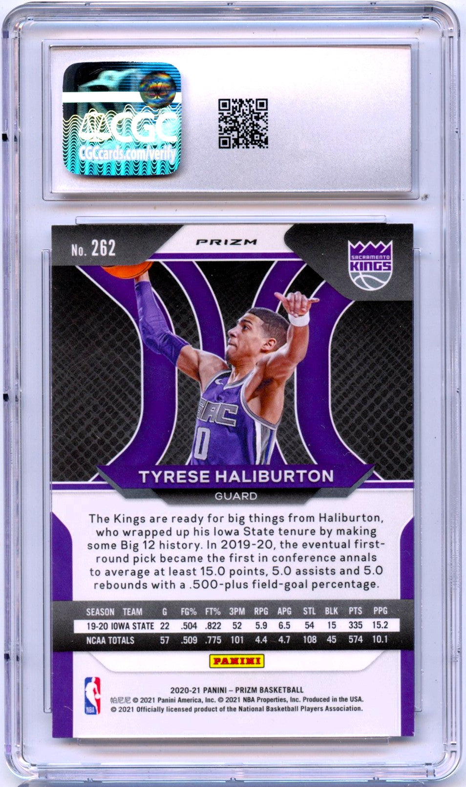 Tyrese Haliburton RC 2020-21 Panini Prizm Silver Rookie #262 CGC 9.5