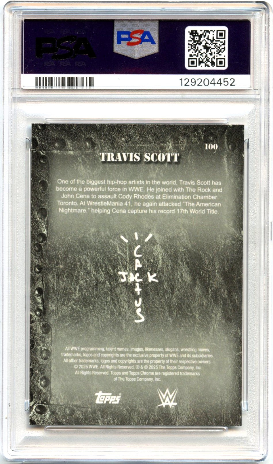 Travis Scott 2025 Topps Chrome X Cactus Jack WWE #100 PSA 10-2