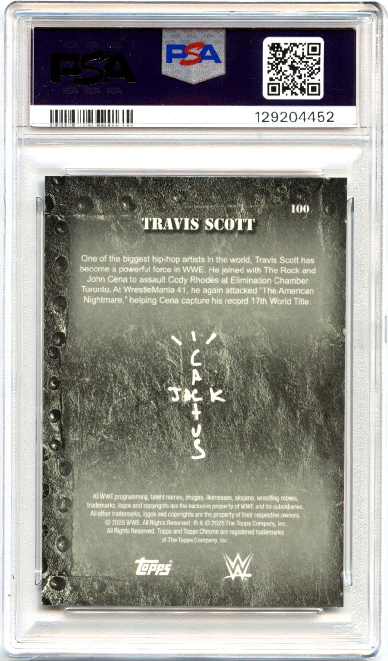 Travis Scott 2025 Topps Chrome X Cactus Jack WWE #100 PSA 10-2