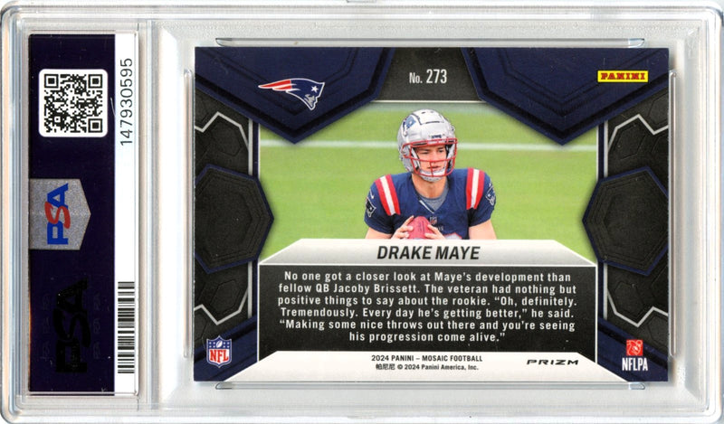 Drake Maye RC 2024 Panini Mosaic Silver Mosaic NFL Debut Rookie #273 PSA 9-2