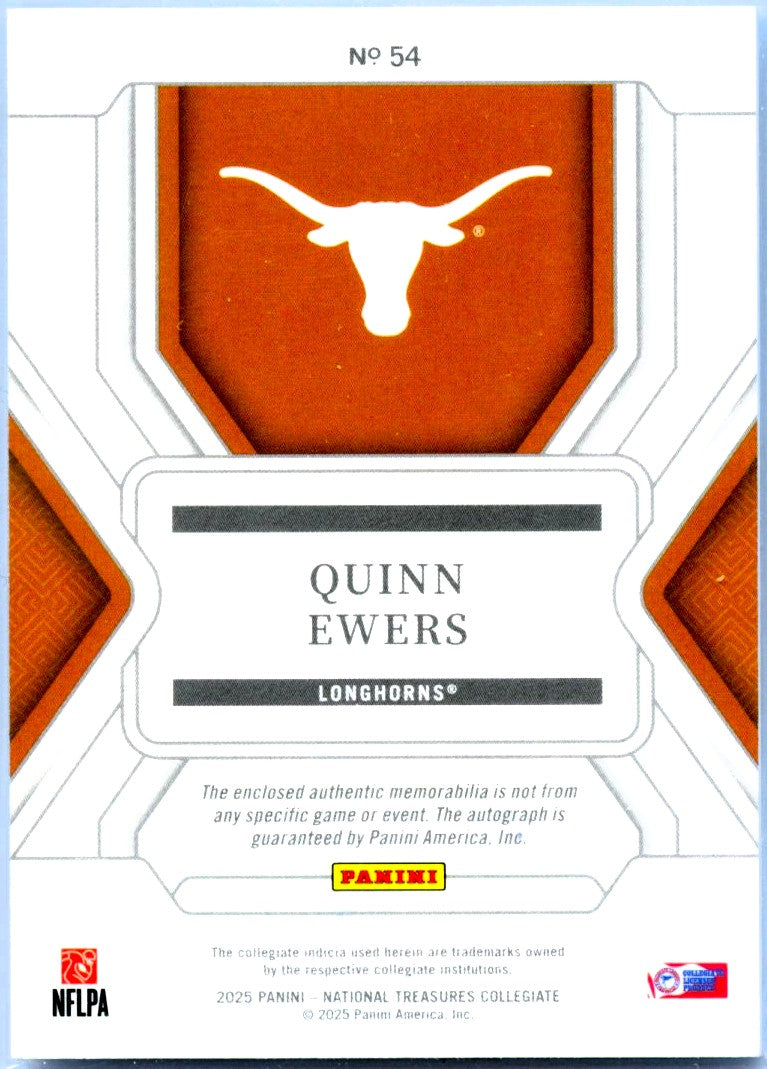 Quinn Ewers RC 2025 National Treasures Collegiate Rookie Patch Auto SP 98/99