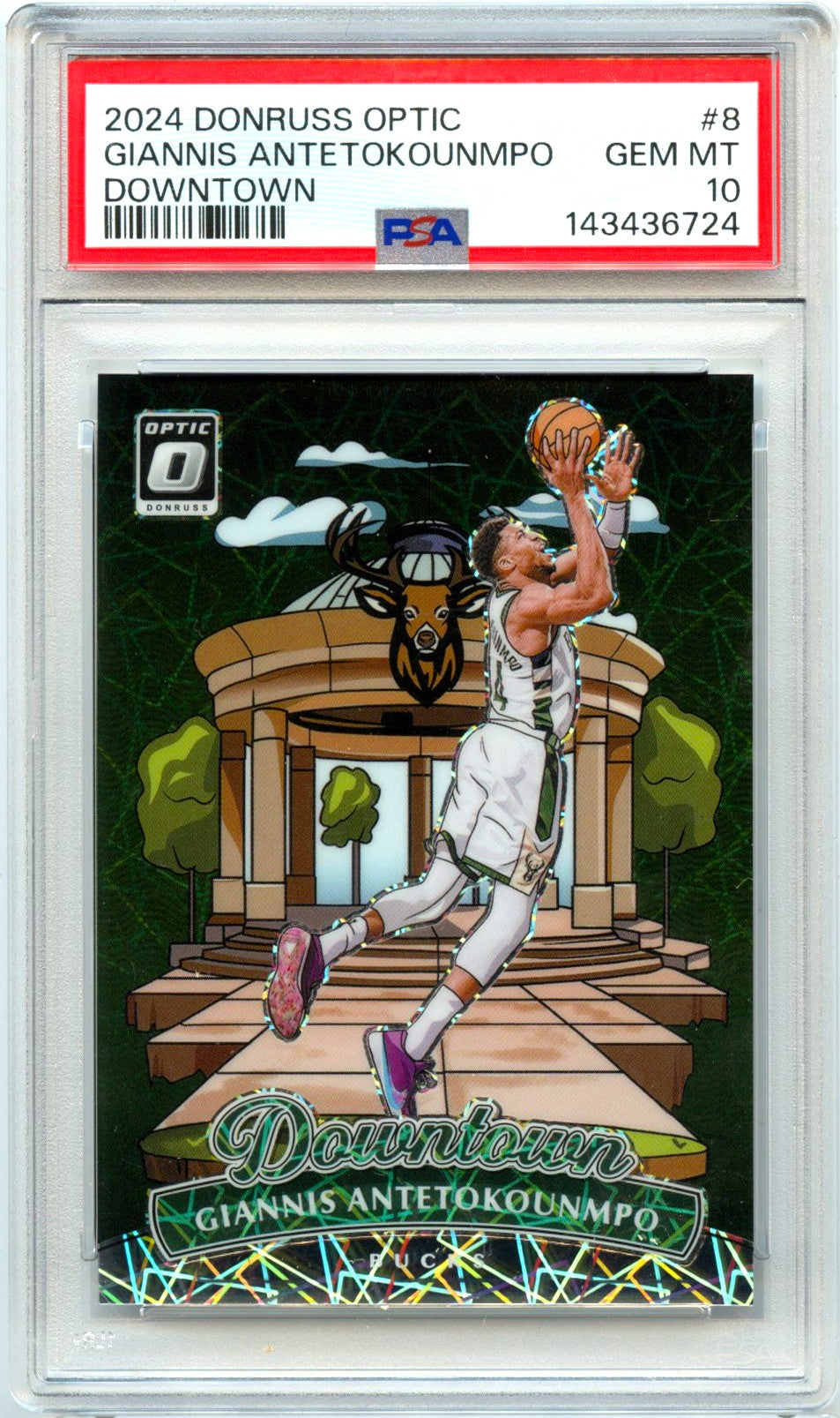 Giannis Antetokounmpo 2024-25 Donruss Optic Downtown! SSP #8 PSA 10
