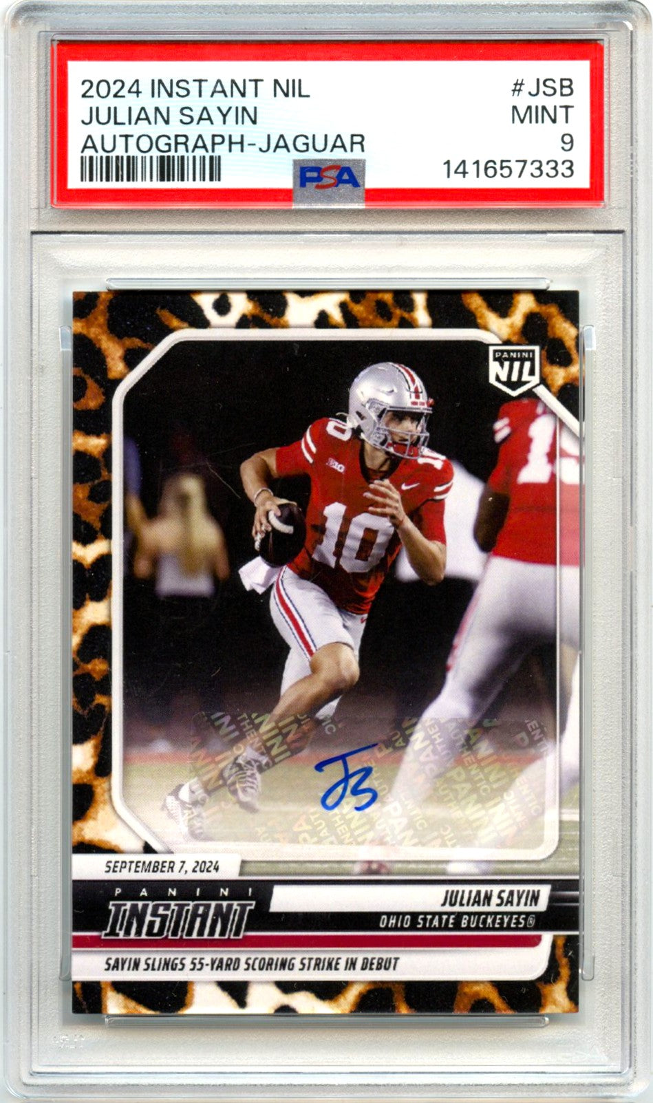 Julian Sayin RC 2024 Panini Instant NIL Jaguar Rookie Auto SP 5/10 PSA 9