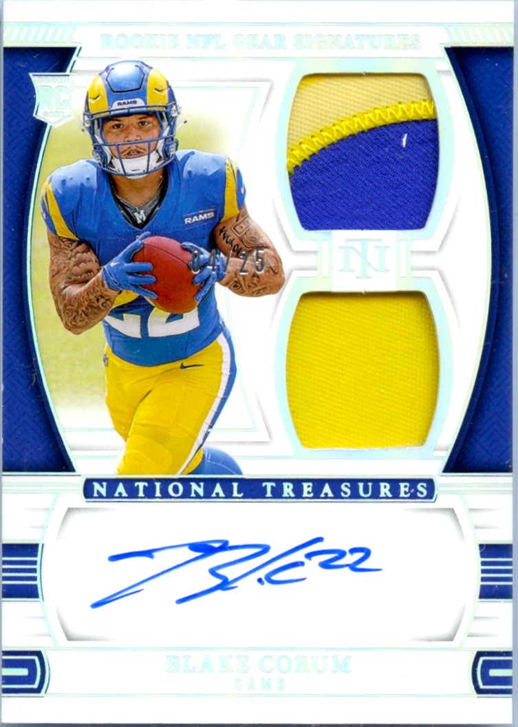 Blake Corum RC 2024 National Treasures Silver NFL Gear Dual Rookie Patch Auto SP 4/25-1