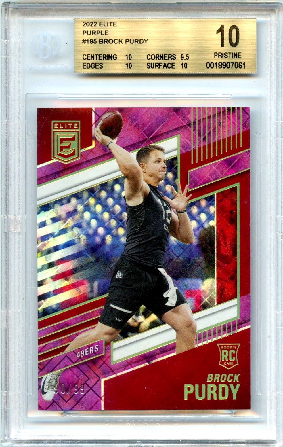 Brock Purdy RC 2022 Donruss Elite Purple Rookie SP 90/99 BGS 10