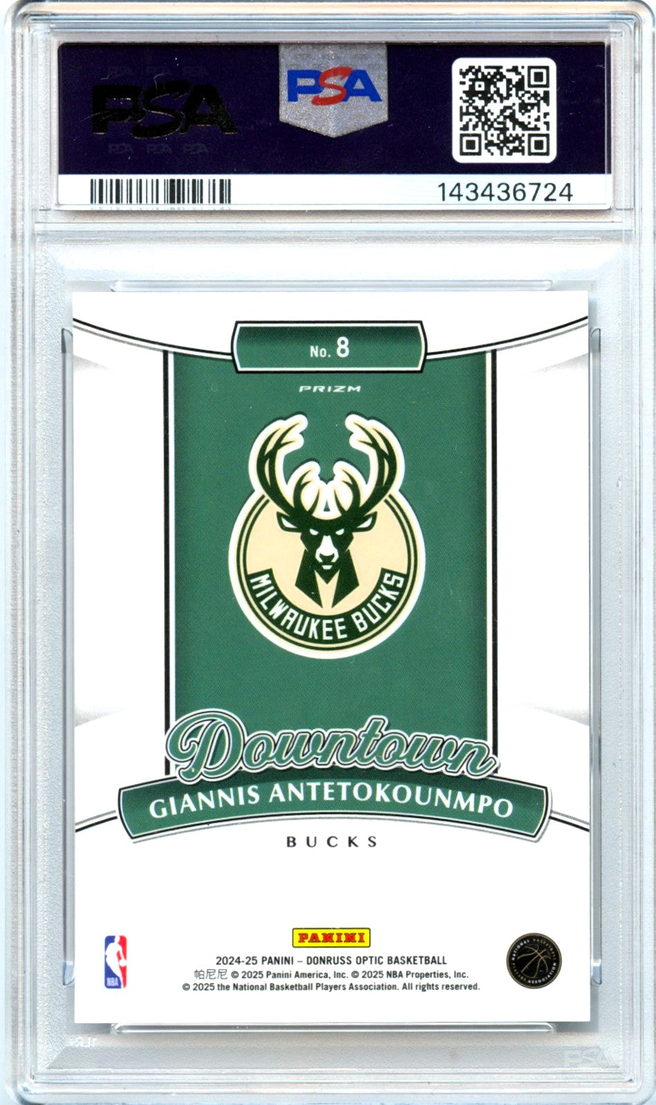 Giannis Antetokounmpo 2024-25 Donruss Optic Downtown! SSP #8 PSA 10