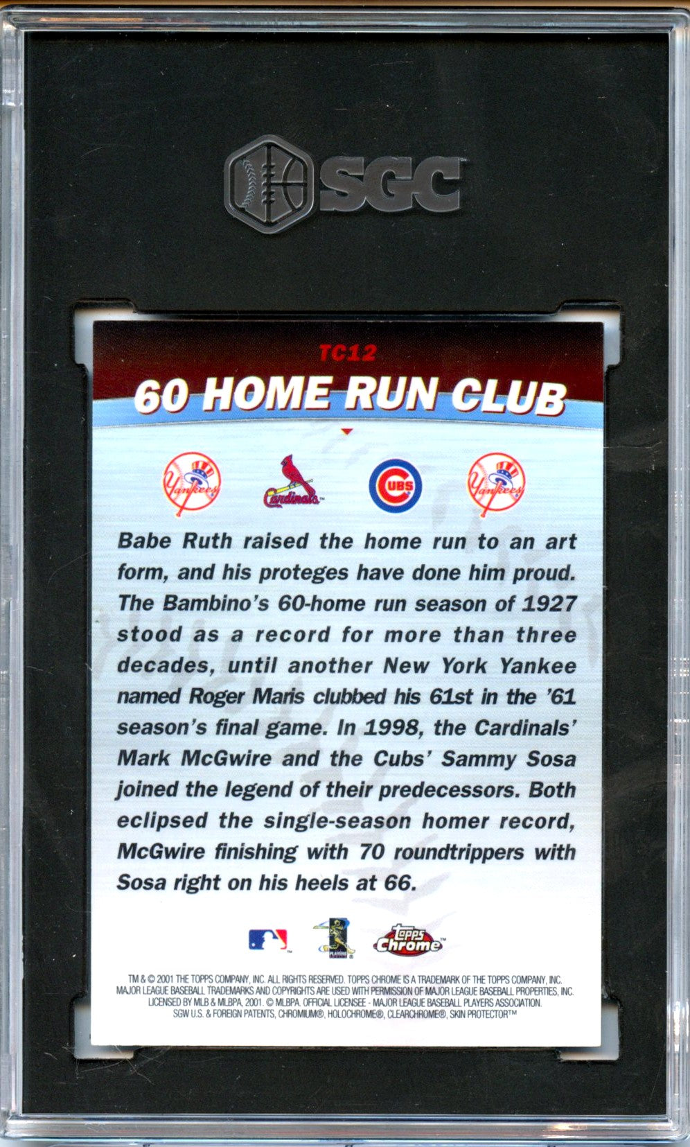 Maris Mcgwire Sosa Ruth 2001 Topps Chrome 60 Home Run Club Combo SGC 9-2