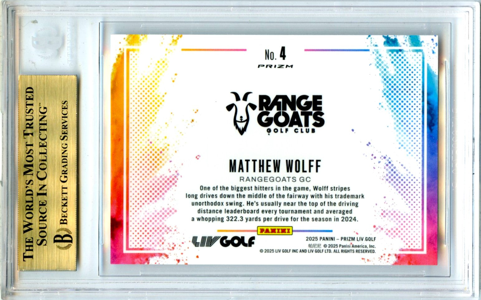 Matthew Wolff 2025 Panini Prizm LIV Golf Color Blast SSP #4 BGS 9.5-2