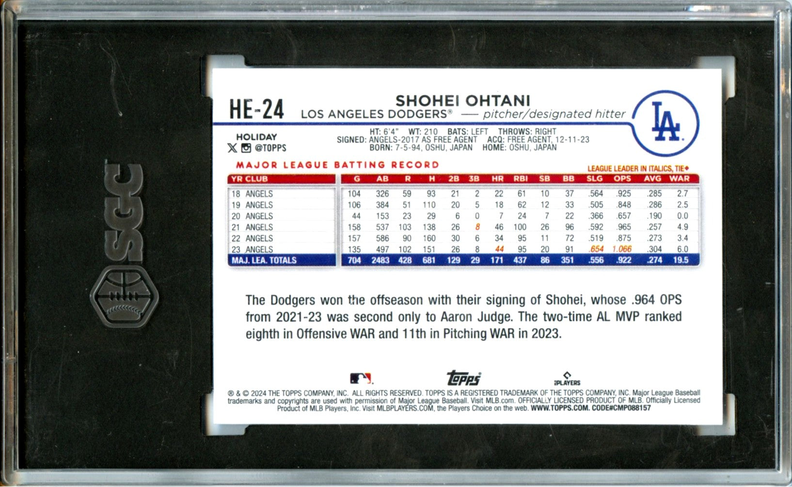 Shohei Ohtani 2024 Topps Holiday Hidden Elf SSP SGC 9-2