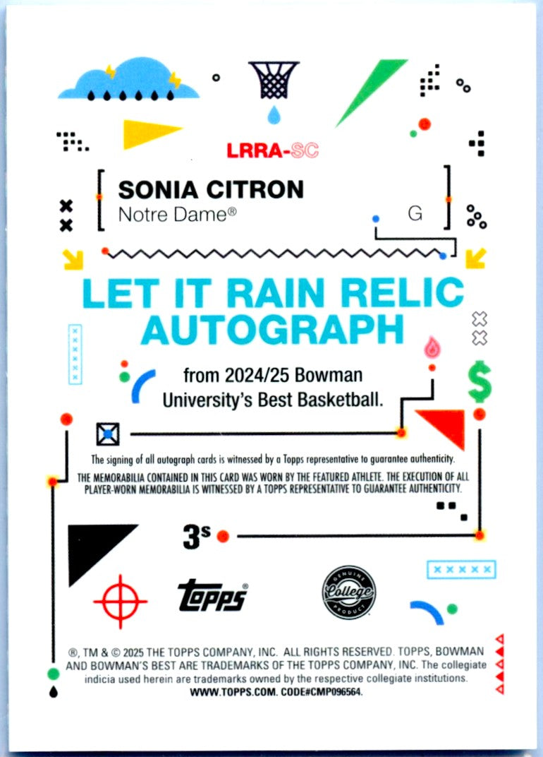 Sonia Citron RC 2024 Bowman U Best Geometric Let It Rain Rookie Patch Auto