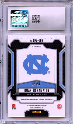 Omarion Hampton RC 2025 Panini Prizm Draft Purple Ice Rookie Auto SP 9/50 CGC 10-2