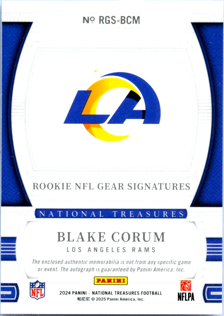 Blake Corum RC 2024 National Treasures Silver NFL Gear Dual Rookie Patch Auto SP 4/25-2
