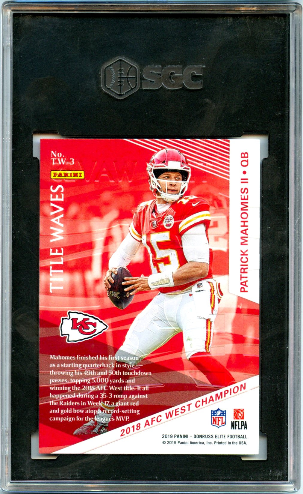 Patrick Mahomes II 2019 Donruss Elite Title Waves SGC 10-2