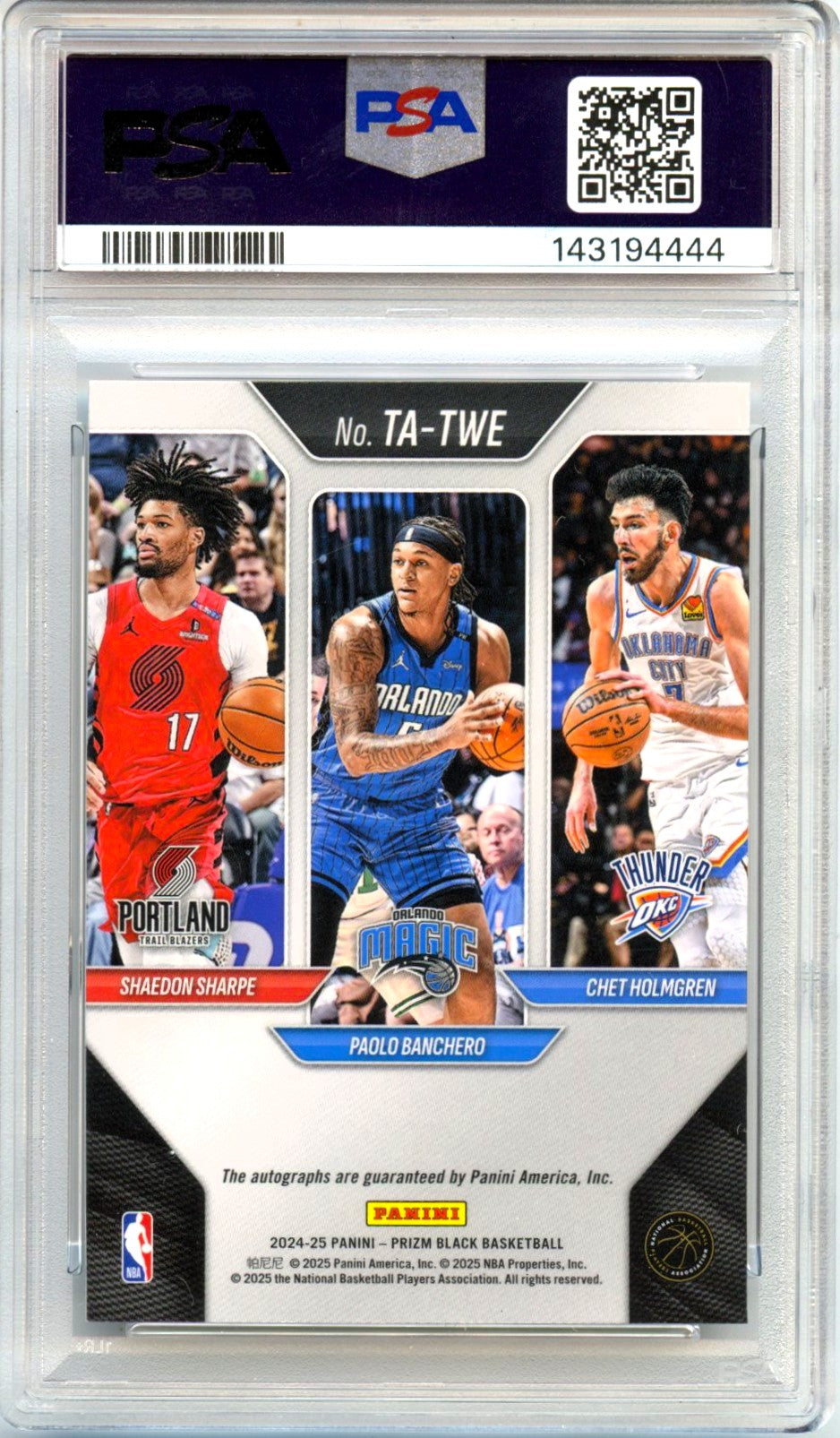 Sharpe Banchero Holmgren 2024-25 Panini Prizm Black Triple Auto PSA 10