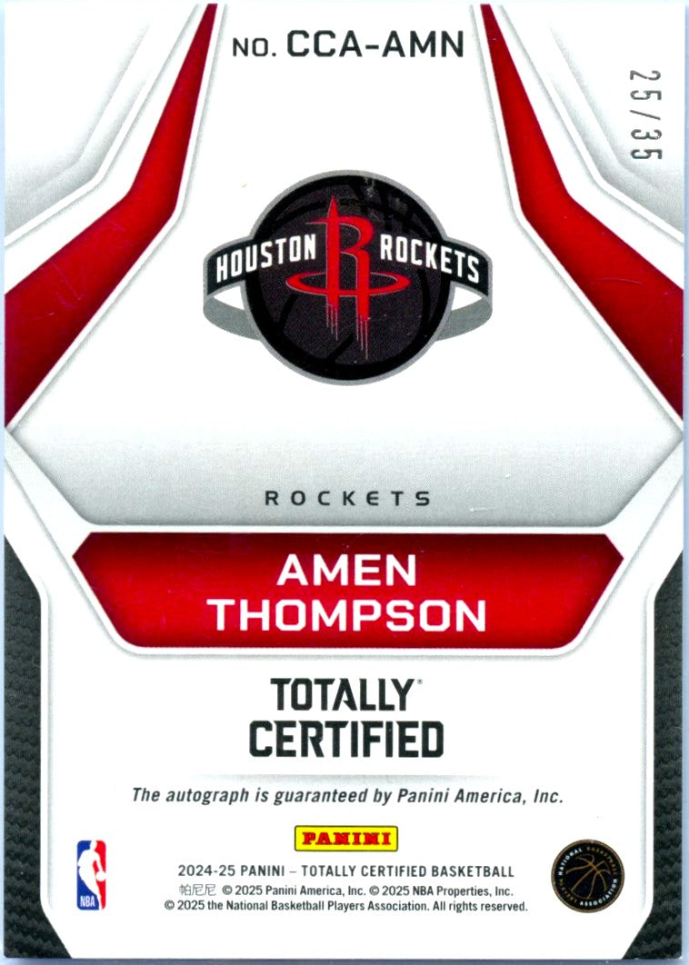 Amen Thompson 2024-25 Panini Totally Certified Blue Competitor Auto SP 25/35