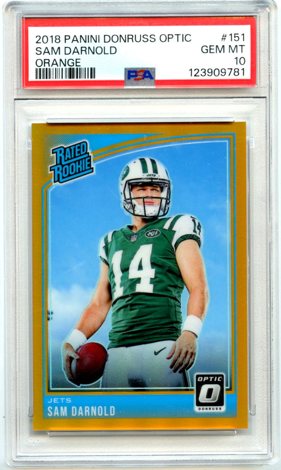 Product Sam Darnold RC 2018 Donruss Optic Orange Rated Rookie SP 23/199 PSA 10 Link