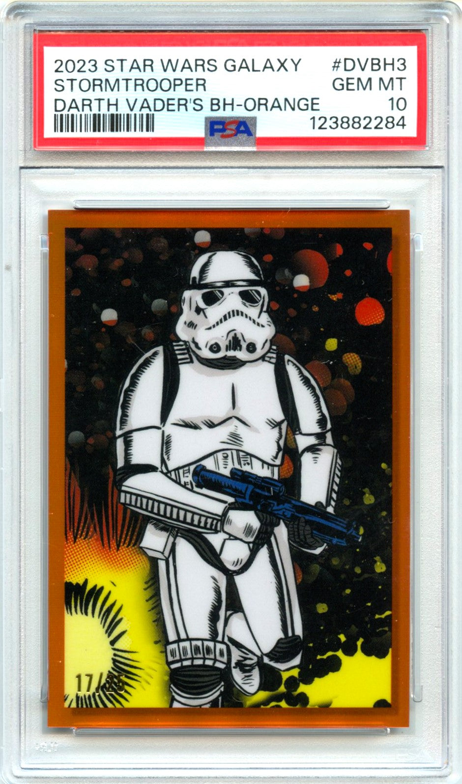 Stormtrooper 2023 Topps Star Wars Galaxy Orange Darth Vader's Bounty Hunter SP 17/25 PSA 10-1