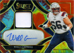 Will Campbell RC 2025 Panini Select Tie Dye Rookie Patch Auto SP 25/25-1