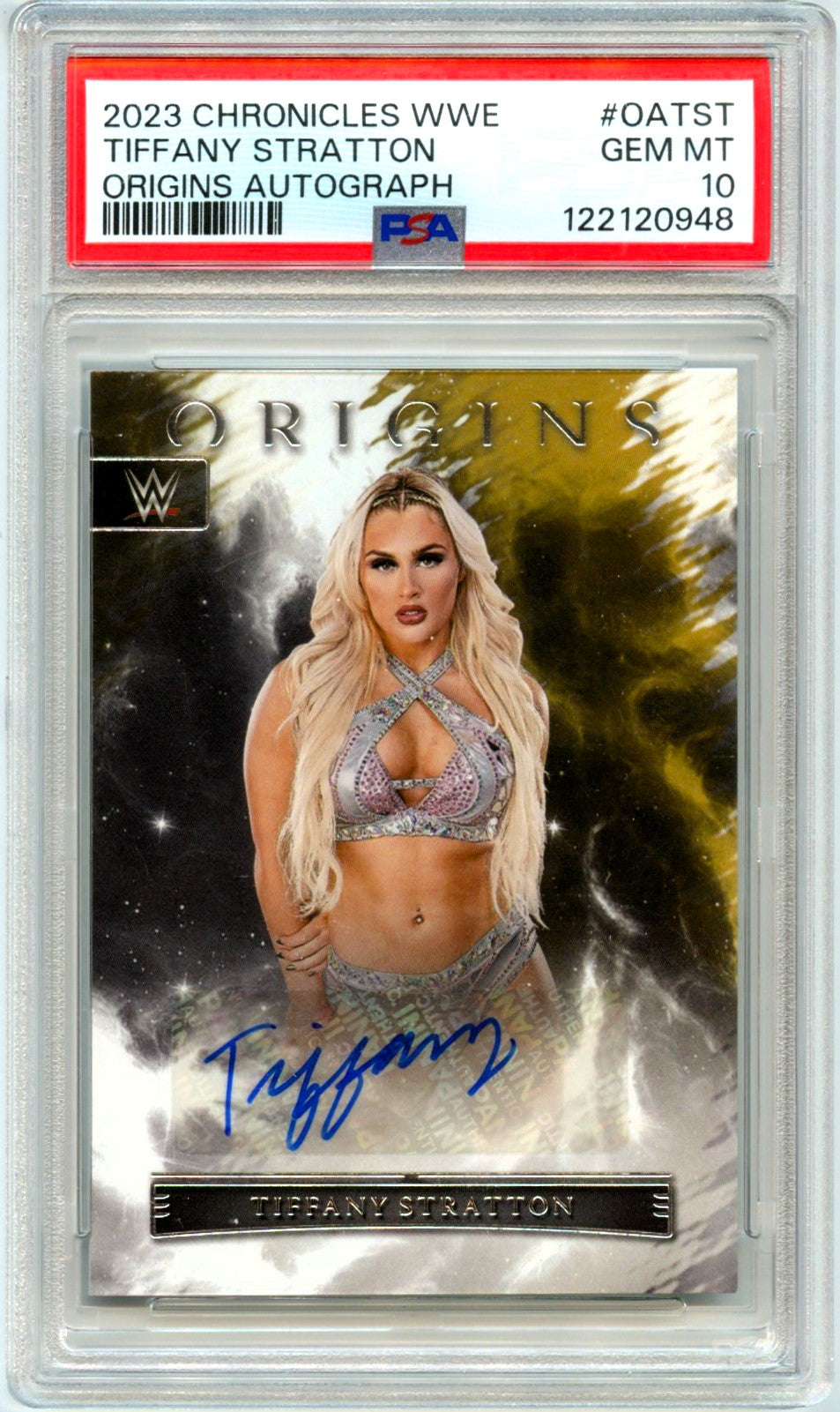 Tiffany Stratton 2023 Panini Chronicles WWE Origins Auto PSA 10
