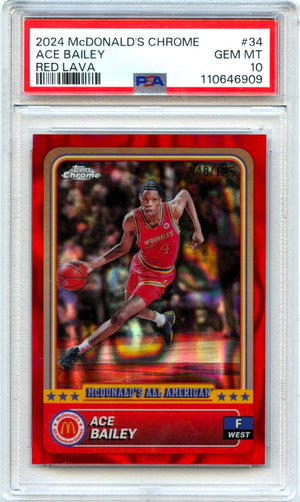 Ace Bailey RC 2024 Topps Chrome Mcdonald's All American Red Lava Rookie SP 48/125 PSA 10