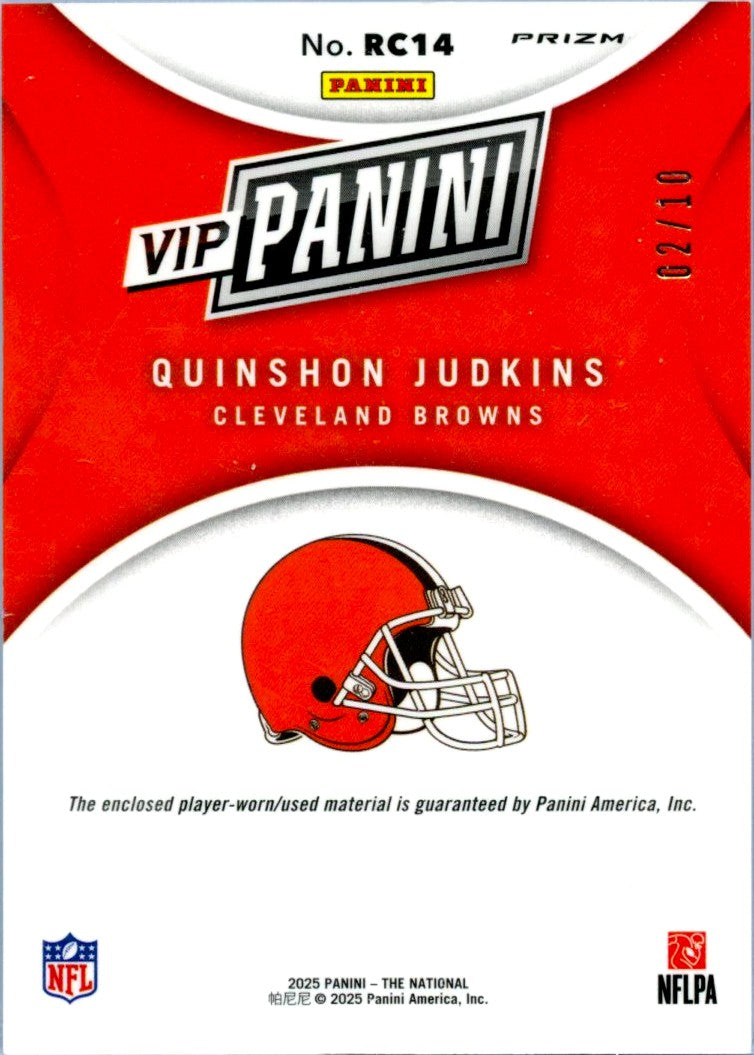 Quinshon Judkins RC 2025 Panini National Gold Pandora Rookie Patch SP 2/10-2