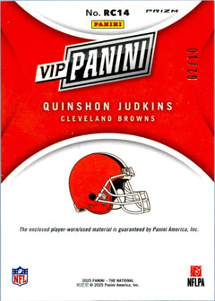 Quinshon Judkins RC 2025 Panini National Gold Pandora Rookie Patch SP 2/10-2