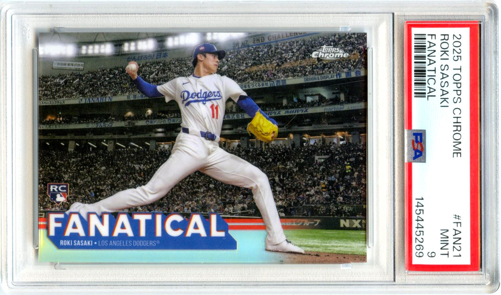 Roki Sasaki RC 2025 Topps Chrome Fanatical Rookie SSP PSA 9