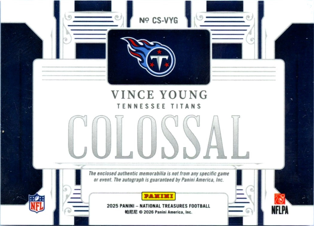 Vince Young 2025 National Treasures Colossal Patch Auto SP 18/49-2