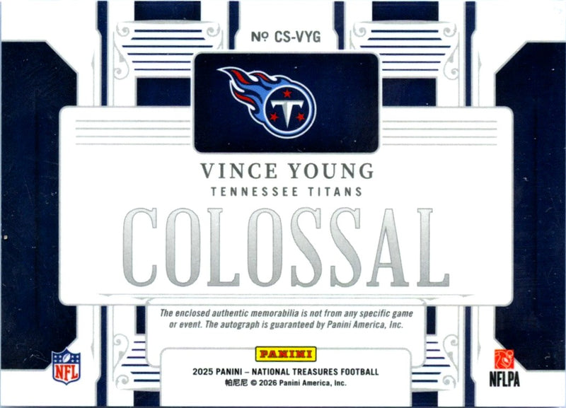 Vince Young 2025 National Treasures Colossal Patch Auto SP 18/49-2