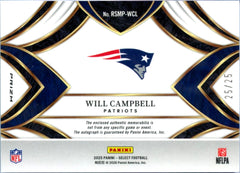 Will Campbell RC 2025 Panini Select Tie Dye Rookie Patch Auto SP 25/25-2