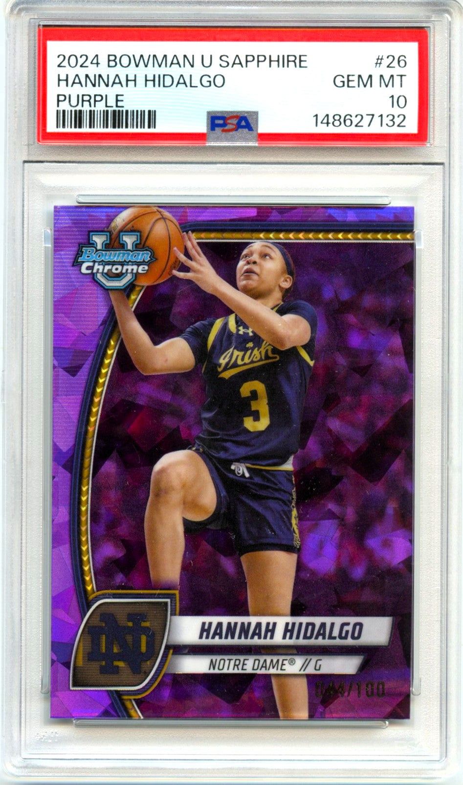 Hannah Hidalgo RC 2024 Bowman U Chrome Sapphire Purple Rookie SP 44/100 PSA 10