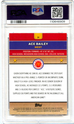 Ace Bailey RC 2024 Topps Chrome Mcdonald's All American Red Lava Rookie SP 48/125 PSA 10-2