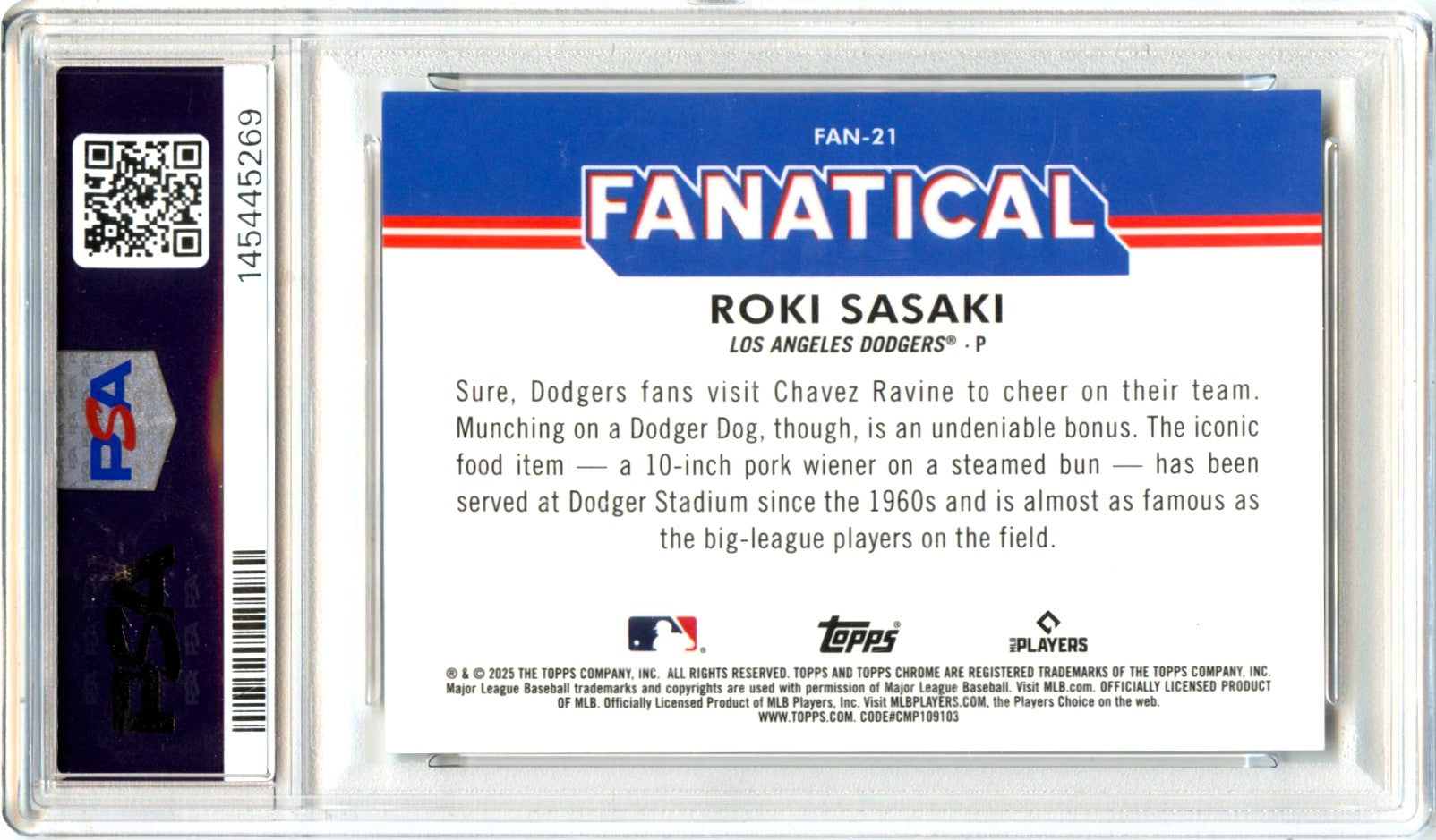 Roki Sasaki RC 2025 Topps Chrome Fanatical Rookie SSP PSA 9