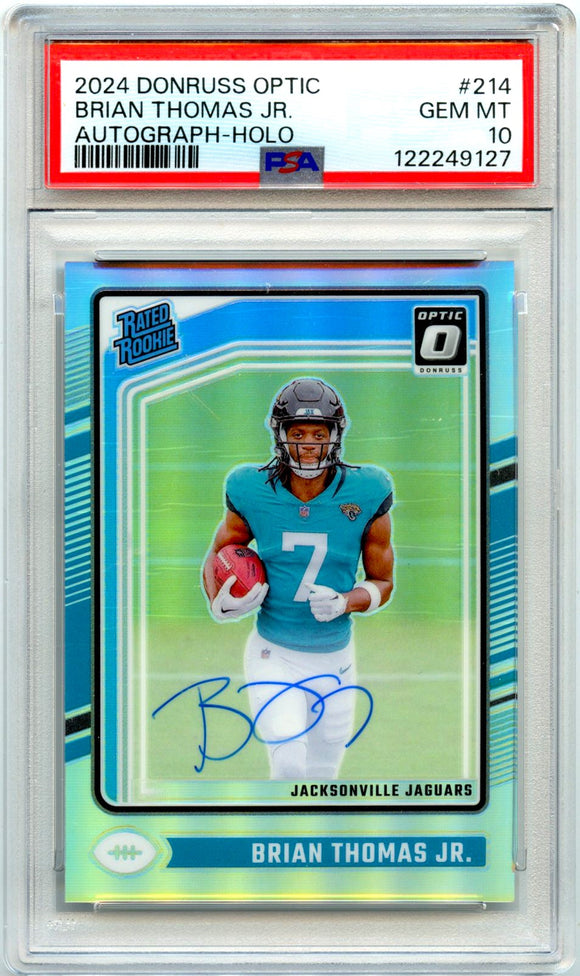 Product Brian Thomas Jr RC 2024 Donruss Optic Holo Rated Rookie Auto SP 4/150 PSA 10 Link