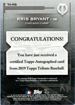 Kris Bryant 2019 Topps Tribute On Card Auto SP 9/60-2