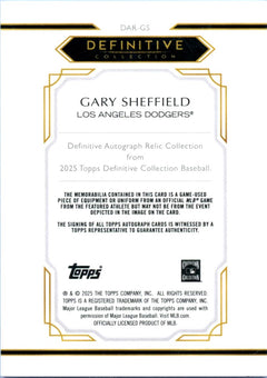 Gary Sheffield 2025 Topps Definitive Collection Game Used Patch Auto SP 12/50-2