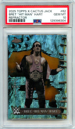 Bret Hart 2025 Topps Chrome X Cactus Jack WWE Refractor #62 PSA 10-1