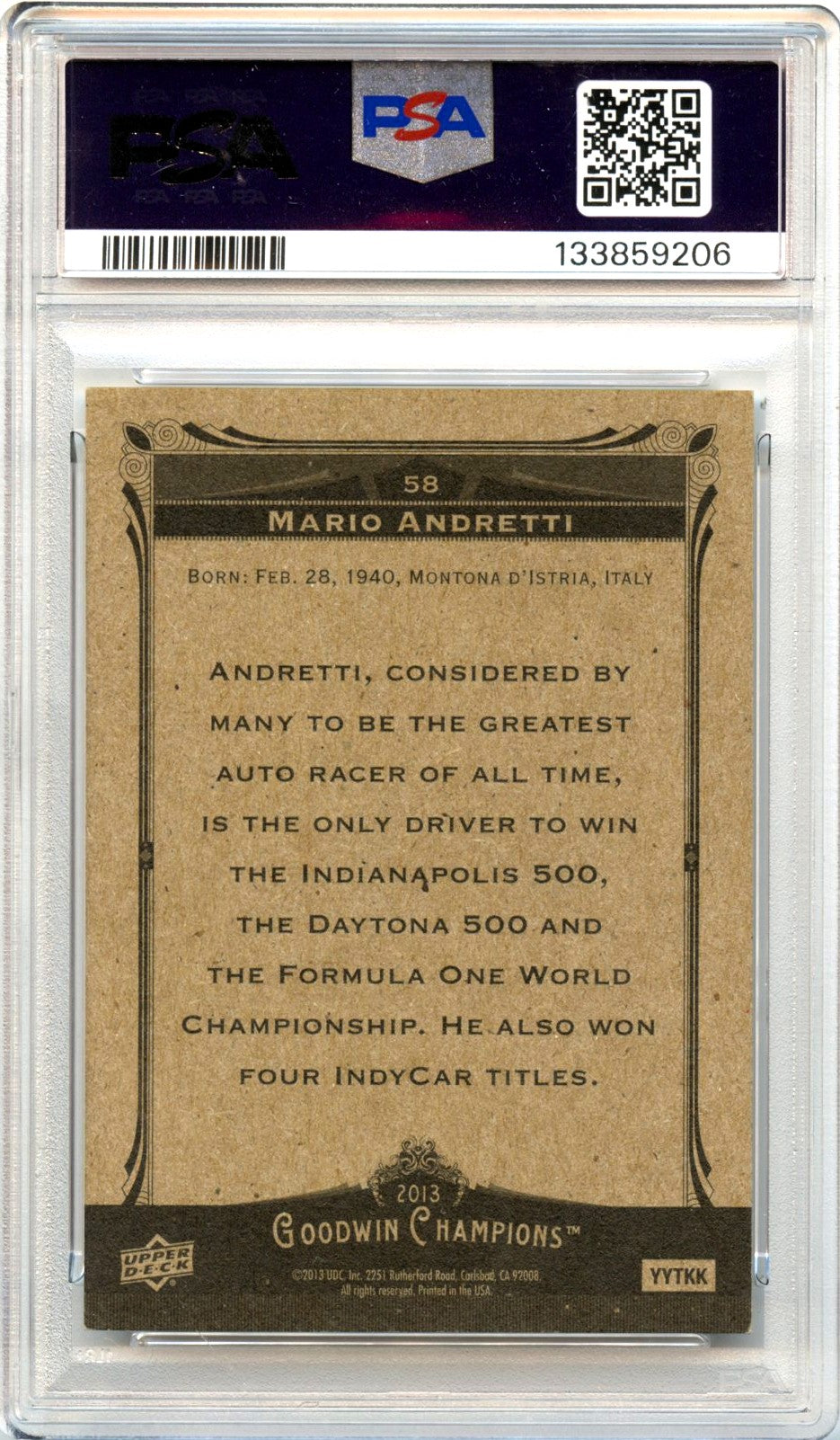 Mario Andretti 2013 Upper Deck Goodwin Champions In Person Auto PSA Authentic-2