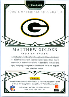 Matthew Golden RC 2025 National Treasures Quad Rookie Patch Auto SP 18/99-2