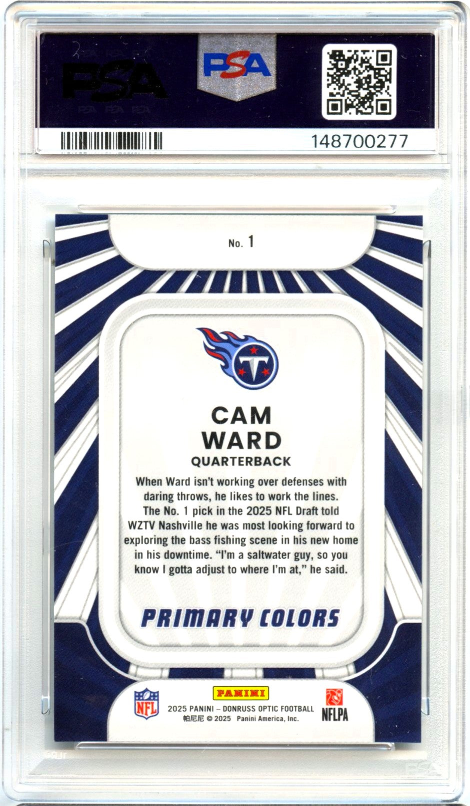 Cam Ward RC 2025 Donruss Optic Primary Colors Rookie #1 PSA 10-2