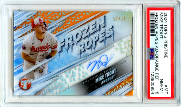 Product Mike Trout 2024 Topps Pristine Orange Frozen Ropes Auto SP 10/25 PSA 8 Link