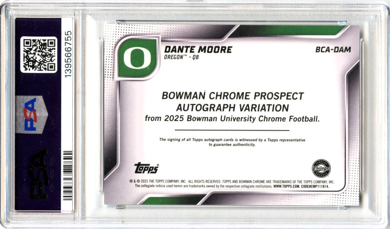 Dante Moore RC 2025 Bowman U Chrome Rookie Auto PSA 10-2