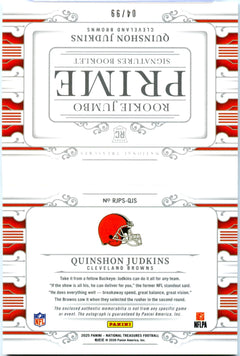 Quinshon Judkins RC 2025 National Treasures Booklet Prime Rookie Patch Auto SP 4/99-2