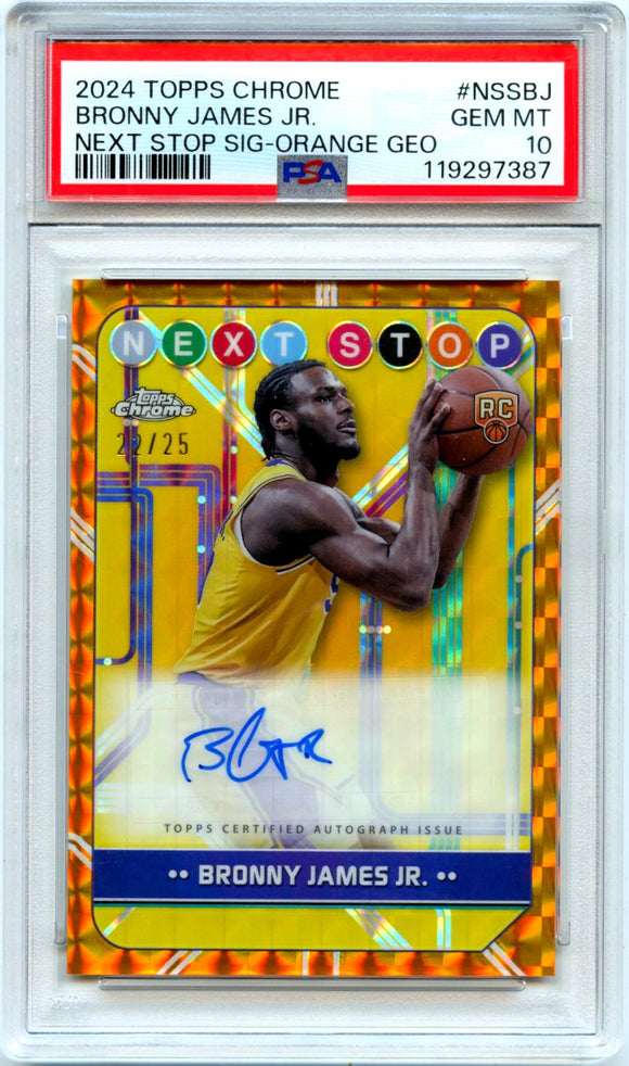 Product Bronny James Jr RC 2024-25 Topps Chrome Orange Geometric Next Stop Rookie Auto SP 22/25 PSA 10 Link