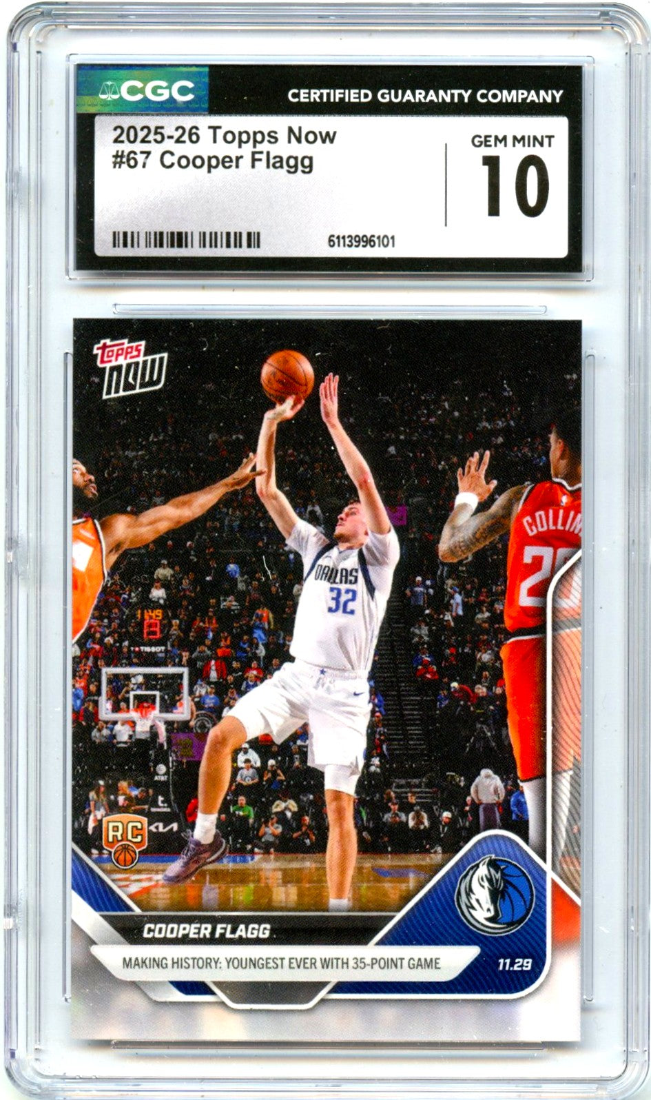 Cooper Flagg 2025-26 Topps Now Rookie #67 CGC 10